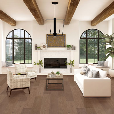 rustic hardwood flooring in living room